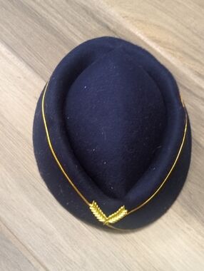 Classic Navy Flight Attendant Hat Women’s Beret Hat with Gold Accent